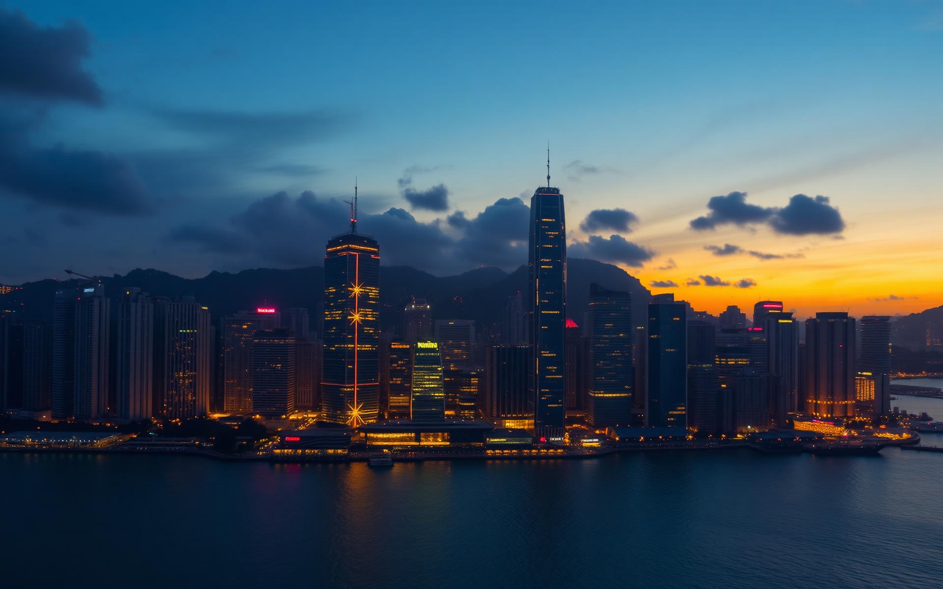 Aerial view of Hong Kong at dusk